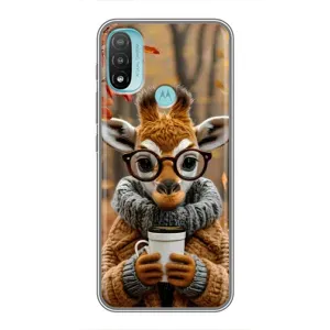 Печатный чехол «Зверята с кофе» для Motorola MOTO E20 (Жираф с кофе)