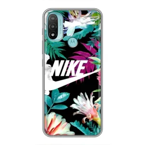 Силіконовый Чохол на Motorola MOTO E40 з картинкою НАЙК (Квітковий Nike)