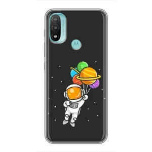 Силиконовый Чехол с принтом "Космонавты" на Motorola MOTO E40 (Космонавт с шариками)