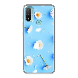 Чохол з Квітами для Motorola MOTO E40 (ромашки на блакитному)