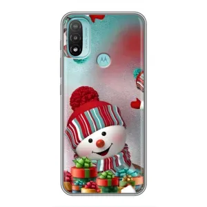 Чехлы на Новый Год Motorola MOTO E40 (Снеговик в шапке)