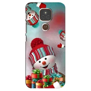Чехлы на Новый Год Motorola MOTO E7 Plus (Снеговик в шапке)
