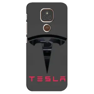 Силиконовый бампер с картинкой машины на Motorola MOTO E7 Plus (Logo TESLA)