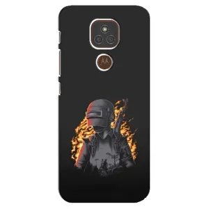 Силиконовый чехол с картинкой "Герой Pubg" на Motorola MOTO E7 Plus (В огне)