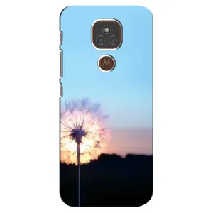 Силиконовый Чехол с одуванчиками на Motorola MOTO E7 Plus (Закат с одуванчиком)
