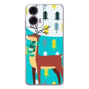Силиконовый бампер с картинкой животных для Motorola MOTO G04 (Олень с шарфом)