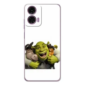 Печатный чехол с принтом Шрек для Motorola MOTO G04 (Шрек осел и кот)