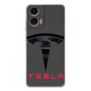 Силиконовый бампер с картинкой машины на Motorola MOTO G04 (Logo TESLA)