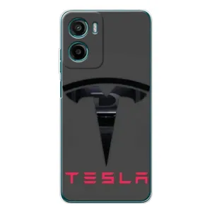 Силиконовый бампер с картинкой машины на Motorola Moto G06 (Logo TESLA)