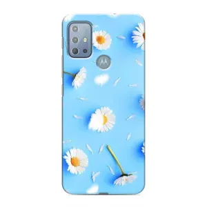 Чохол з Квітами для Motorola MOTO G10 (ромашки на блакитному)