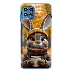 Печатный чехол «Зверята с кофе» для Motorola MOTO G100 Pro (Зайчик с кофе)