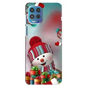 Чехлы на Новый Год Motorola MOTO G100 (Снеговик в шапке)