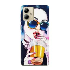 Чехол с картинкой Модные Девчонки Motorola MOTO G14 (Девушка с коктейлем)