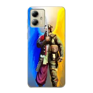Чехол с картинкой (Патриотический КОЗАК) на Motorola MOTO G14 (Козак с крыльями)