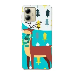 Силиконовый бампер с картинкой животных для Motorola MOTO G14 (Олень с шарфом)