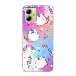 Чехол Unicorn на Motorola MOTO G14 (Радуга и Единорог)