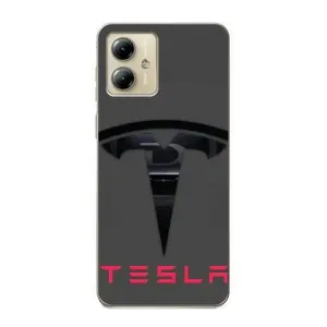 Силиконовый бампер с картинкой машины на Motorola MOTO G14 (Logo TESLA)