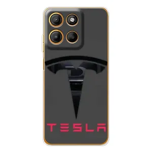 Силиконовый бампер с картинкой машины на Motorola Moto G15 Power (Logo TESLA)