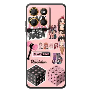 Чехлы с картинкой для Motorola Moto G17 (BLACK PINK коллаж)