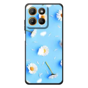 Чехол с Цветами для Motorola Moto G17 (ромашки на голубом)