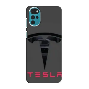 Силиконовый бампер с картинкой машины на Motorola MOTO G22 (Logo TESLA)