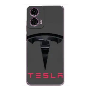 Силиконовый бампер с картинкой машины на Motorola MOTO G24 Power (Logo TESLA)