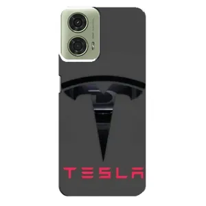 Силиконовый бампер с картинкой машины на Motorola MOTO G24 (Logo TESLA)
