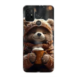 Печатный чехол «Зверята с кофе» для Motorola MOTO G30 (Медвежонок с кофе)