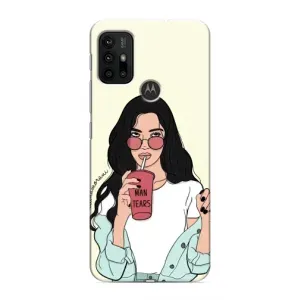 Силиконовый Чехол на Motorola MOTO G30 с картинкой Стильных Девушек (С напитком)