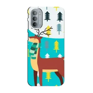 Силиконовый бампер с картинкой животных для Motorola MOTO G31 (Олень с шарфом)