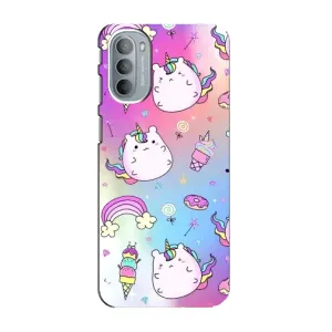 Чехол Unicorn на Motorola MOTO G31 (Радуга и Единорог)