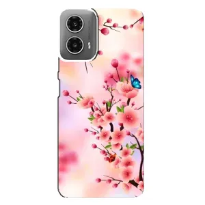 Чехол с принтом САКУРЫ на Motorola MOTO G34 (Бабочки на сакуре)