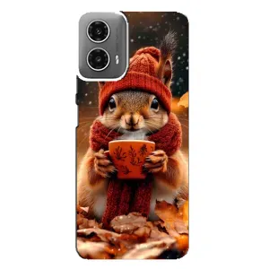 Печатный чехол «Зверята с кофе» для Motorola MOTO G34 (Белка с кофе)