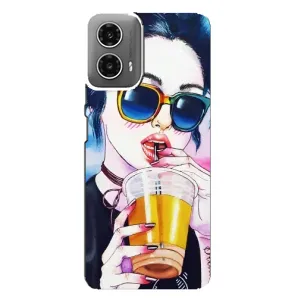 Чехол с картинкой Модные Девчонки Motorola MOTO G34 (Девушка с коктейлем)