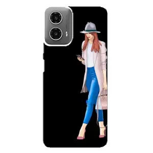 Чехол с картинкой Модные Девчонки Motorola MOTO G34 (Девушка со смартфоном)