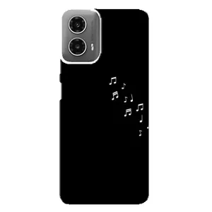 Чехол с картинками на черном фоне для Motorola MOTO G34 (Ноты)