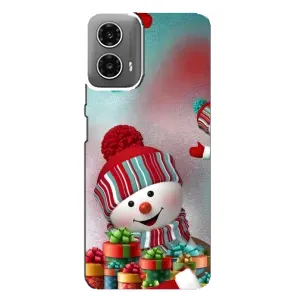 Чехлы на Новый Год Motorola MOTO G34 (Снеговик в шапке)