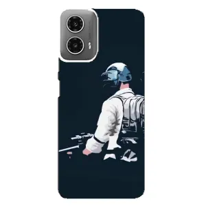 Силиконовый чехол с картинкой "Герой Pubg" на Motorola MOTO G34 (В экиперовке)