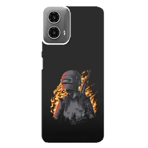 Силиконовый чехол с картинкой "Герой Pubg" на Motorola MOTO G34 (В огне)