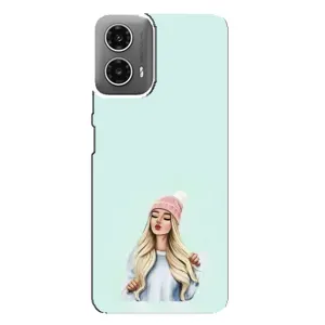 Силиконовый Чехол на Motorola MOTO G34 с картинкой Стильных Девушек (В шапке)