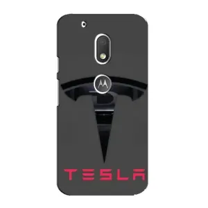 Силиконовый бампер с картинкой машины на Motorola MOTO G4 Play (Logo TESLA)