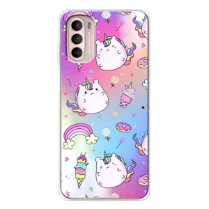 Чехол Unicorn на Motorola MOTO G52 (Радуга и Единорог)