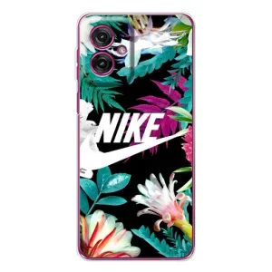 Силиконовый Чехол на Motorola Moto G55 с картинкой Nike (Цветочный Nike)