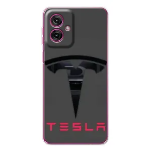 Силиконовый бампер с картинкой машины на Motorola Moto G55 (Logo TESLA)