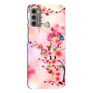 Чехол с принтом САКУРЫ на Motorola MOTO G60 (Бабочки на сакуре)