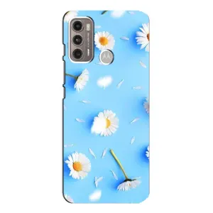Чехол с Цветами для Motorola MOTO G60 (ромашки на голубом)