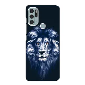 Чехол с картинкой на Motorola MOTO G60s (Лев - синий)