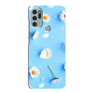 Чехол с Цветами для Motorola MOTO G60s (ромашки на голубом)