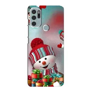 Чехлы на Новый Год Motorola MOTO G60s (Снеговик в шапке)