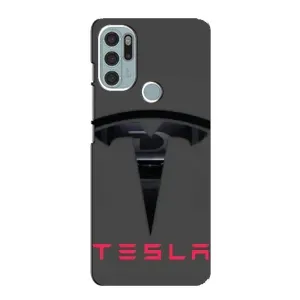 Силиконовый бампер с картинкой машины на Motorola MOTO G60s (Logo TESLA)